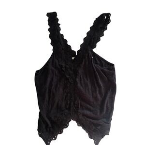Kimchi Blue Black Lace Trim V Neck Cropped Tank Top Size S